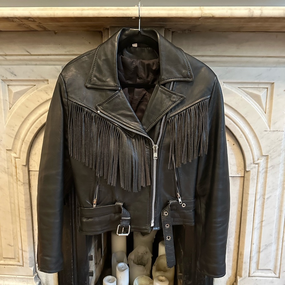 Vintage Leather Biker Jacket with Fringe